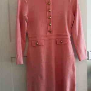 Chic Pink Long Sleeve Dress with Gold Accents